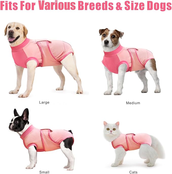 Idepet Dog Recovery Suit Female,Dogs Onesie Suit Surgery Male Breathable Pet Bodysuit for Spay Neuter E-Collar & Cone Alternative Surgical Suit Puppy Abdominal Anti Licking Wounds Shirt (Pink, XS)