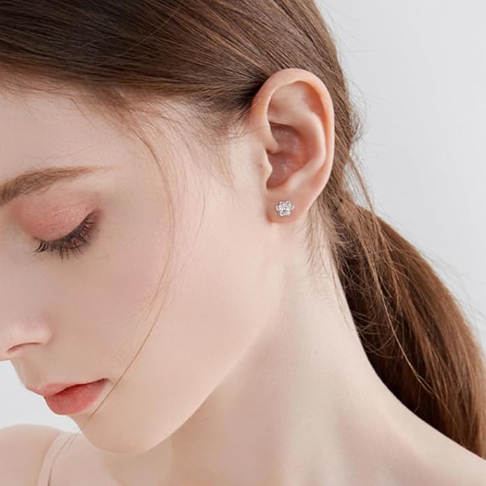 Cute 20g Paw Dog Cat Print Screw Flat Back Small Stud Earrings for Women Teen Girls Simple Stainless Steel Silver Gold Plated Animal Cartilage Tragus Piercing Little Studs Hypoallergenic Fashion Jewelry Birthday Gift