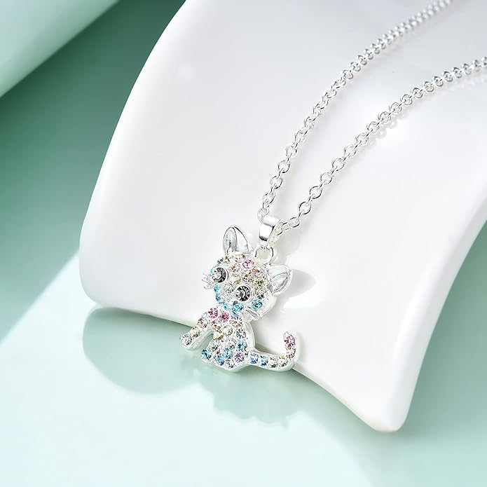 luomart Girls Cat Birthstone Necklace Gifts for Women,Kitty Cats Dog Pendant Necklaces Jewelry for Cat Lovers