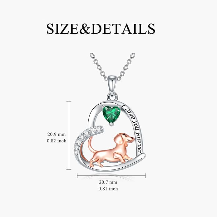 Dachshund Necklace 925 Sterling Silver Dachshund Birthstone Pendant Cute Animal Puppy Dog Dachshund Jewelry Gifts for Women Dachshund Lover