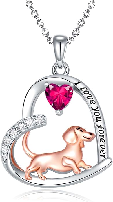 Dachshund Necklace 925 Sterling Silver Dachshund Birthstone Pendant Cute Animal Puppy Dog Dachshund Jewelry Gifts for Women Dachshund Lover