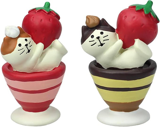 Cute Miniature Cat Figurine Holding a Strawberry on a Cup Resin Mini Cat Figures, Kitten Miniature Desk Accessories - Perfect Cute Cat Gift for Cat Lovers