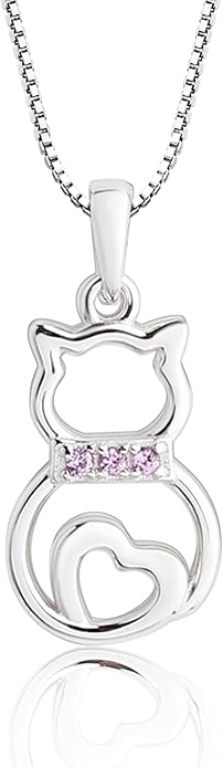 Cherished Moments Girl's Sterling Silver Cat Necklace Gift for Cat Lovers, Toddlers, Kids, Teens, and Women