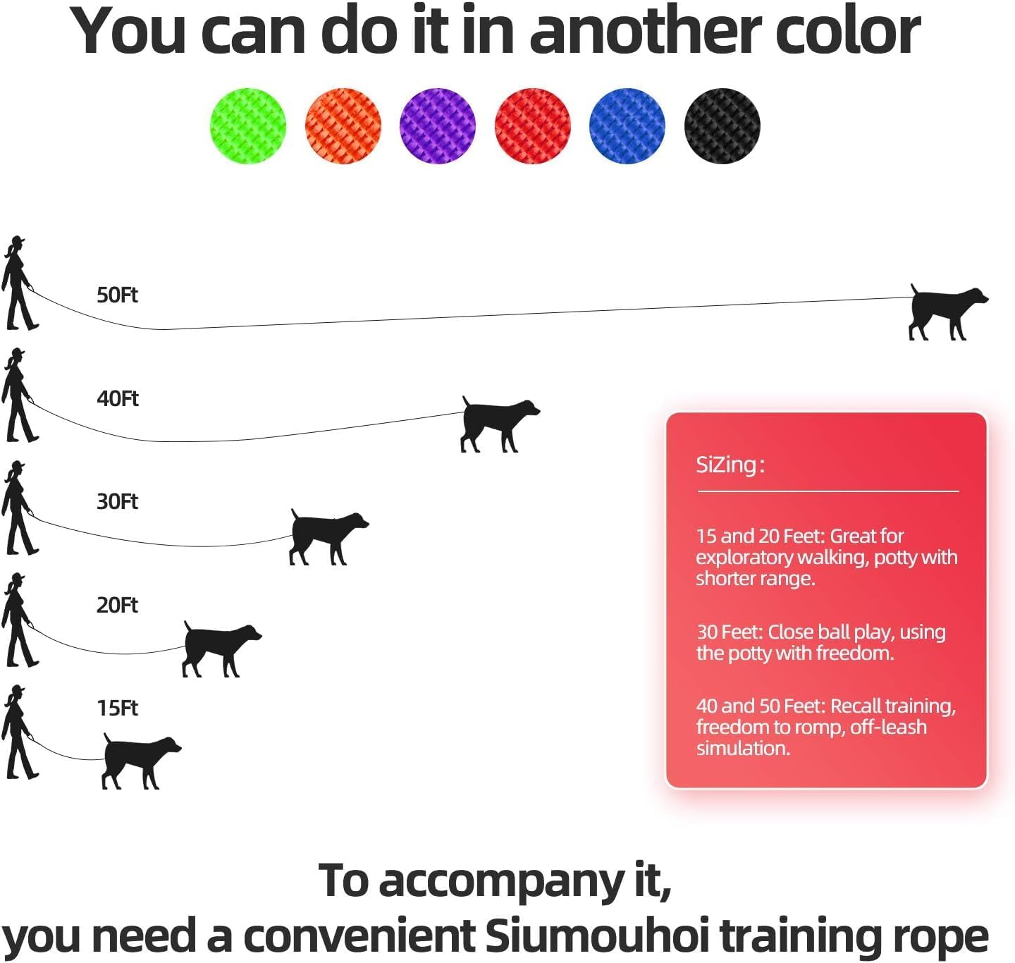 Dog/Puppy Obedience Recall Training Agility Lead - 15ft 20ft 30ft 40ft 50ft Training Leash - Great for Play, Camping, or Backyard (Rainbow, 20 Feet)