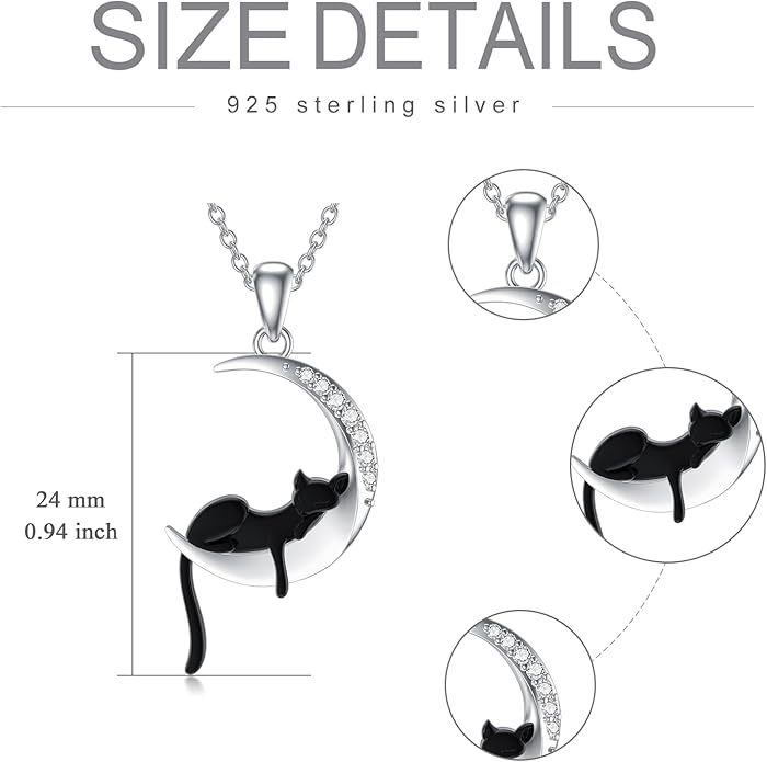 Diamond Black Cat/Red Panda/Sloth/Deer/Unicorn Necklace for Women 925 Sterling Silver Sleeping Animal and Moon Pendant with Lab Grown Diamonds Jewelry Gifts