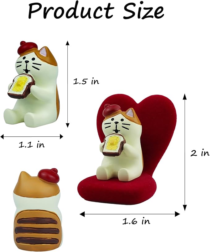 Cute Mini Cat Eating Toast Bread Figurine with Small Sofa Resin Figure for Office Home Decor for Cat Lovers (Love Shaped Sofa)