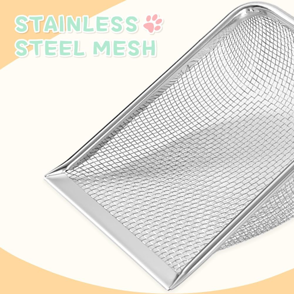 Metal Cat Litter Scoop,Sturdy Litter Cleaner Corner Shovel,Stainless Steel Mesh Litter Shovel,Easy to Clean Reptile Terrarium Sand Waste(Black)