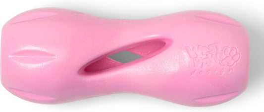 WEST PAW Zogoflex Qwizl Dog Puzzle Treat Toy – Interactive Chewing for Dogs – Dispenses Pet Treats – Brightly-Colored Dog Enrichment Toy for Aggressive Chewers, Fetch, Catch, Large 6.5", Bubblegum