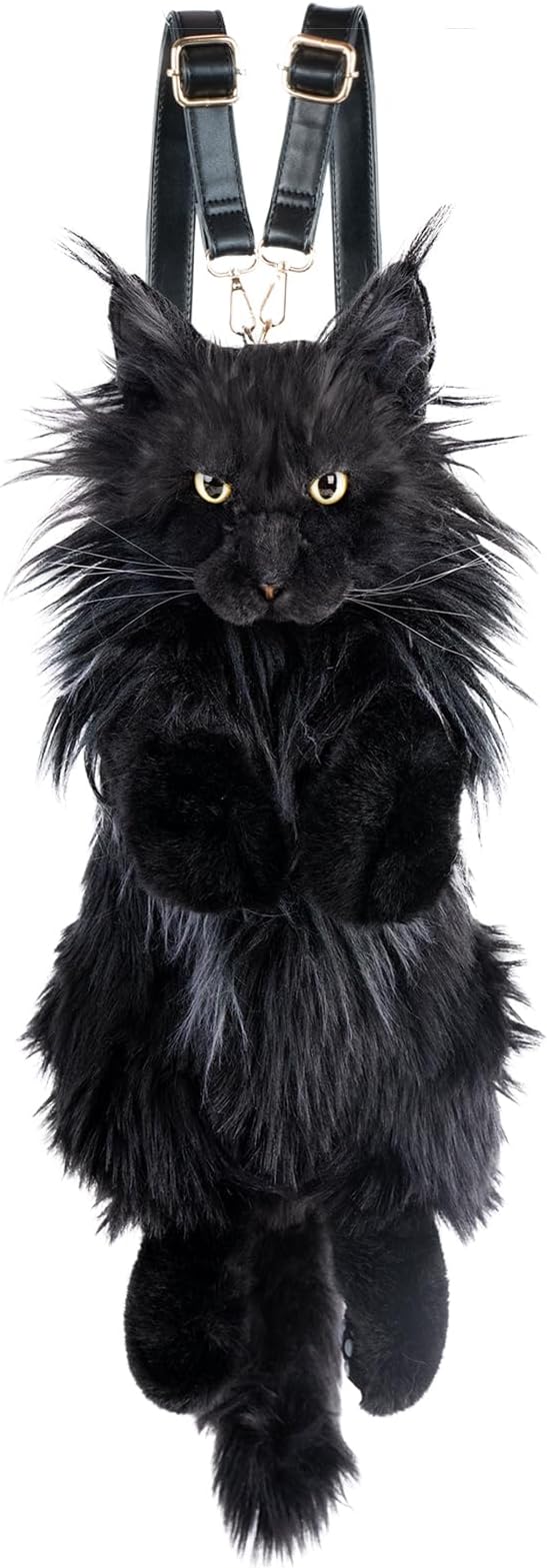 Chongker Cat Shaped Backpack - Handcrafted Stuffed Animals Bag, Black Cat Plush Bag with Adjustable Shoulder, Crossbody, and Backpack Straps, Maine Coon