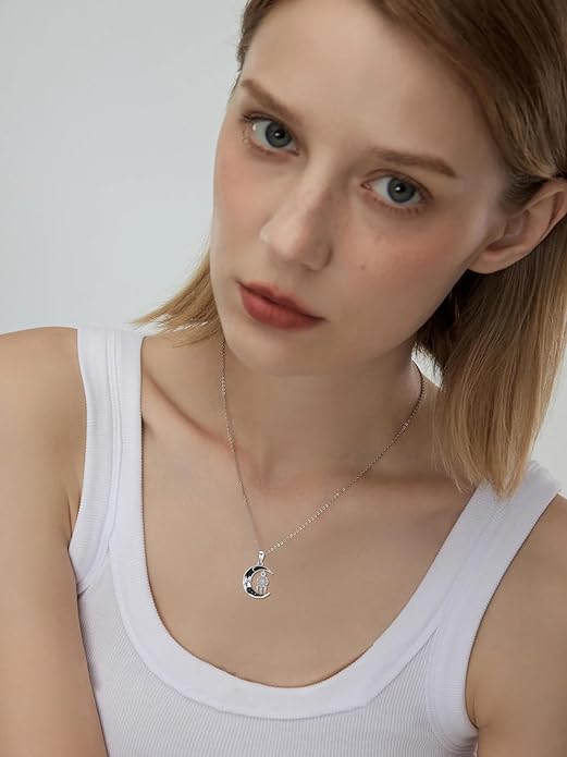 Gothic Jewelry Bat/Cat/Wolf/Dragon/Owl/Fox/Spider/Sun Pendant Sterling Silver Crescent Moon Necklace for Women Girls Black Jewelry Gifts