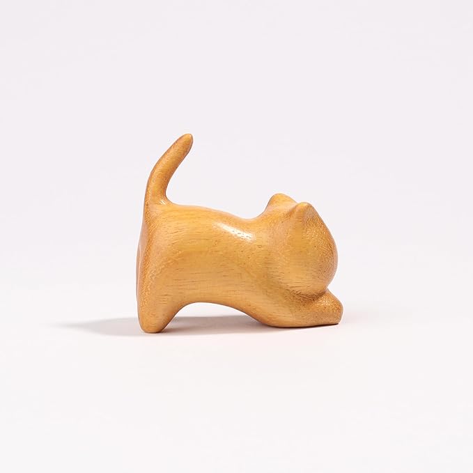 Cat Wooden Figurine,Handmade Wood Figurine Carved Sculpture Home Decor Miniature Animal Art Statue Collectible,Desk Decoration Lovely Gift Garden Decor Figurine Table Decoration Living Room Decoration