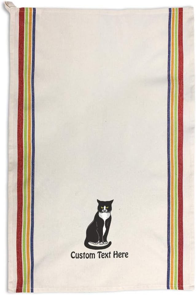 Custom Decor Kitchen Towels Tuxedo Cat C Pets Cats Cleaning Supplies Dish Towels Multi Stripe Personalized Text Here