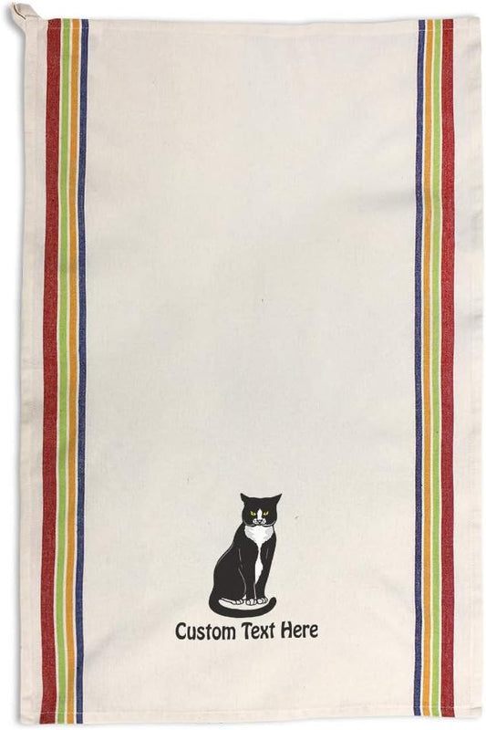 Custom Decor Kitchen Towels Tuxedo Cat C Pets Cats Cleaning Supplies Dish Towels Multi Stripe Personalized Text Here