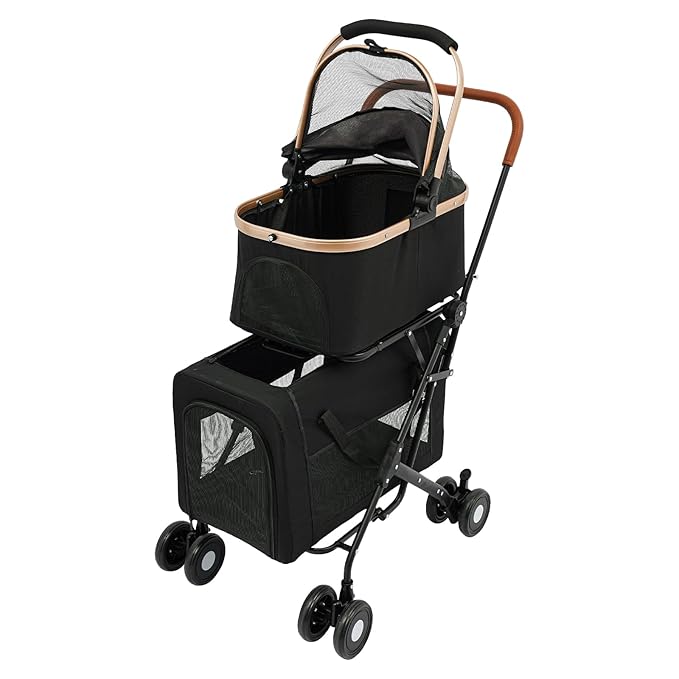 Double Pet Stroller with Detachable Carriers, Large Cat & Dog Stroller with 4 Wheels, Foldable Pet Strollers Small & Medium Dogs Cats 77lbs (Black)