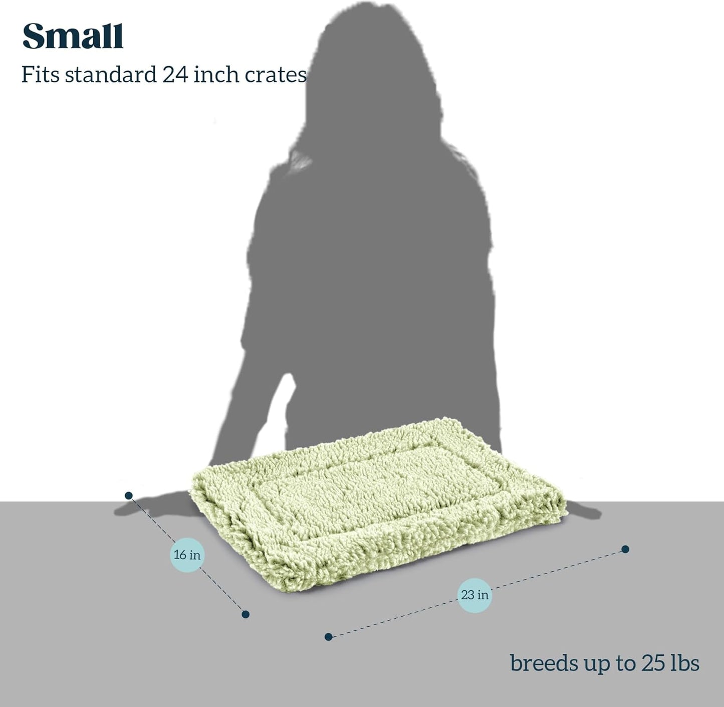 Stoutwool Indestructible Dog Bed - Fluffy Chew Proof Dog Crate Pad - Tough Kennel Pad for Aggressive Chewers - Washable, Ideal for Small Breeds & Fits 24-Inch Crate - 23"x16", Gleam