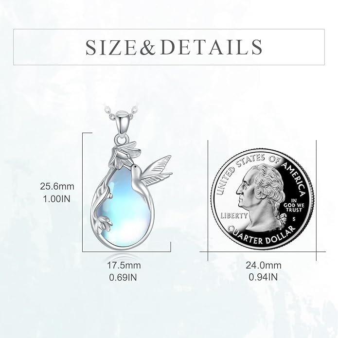 CRMAD Daisy/Black Cat/Dragonfly/Daffodil/Hummingbird/Stingray/Phoenix Feather/Rose Necklace Sterling Silver Moonstone Teardrop Pendant Necklace Flower Animal Jewelry Gifts for Women