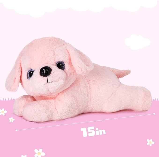 Glow Guards 15'' Pink Light up Puppy Dog Stuffed Animal Soft Plush Toy Pillow with LED Night Lights Pink Glow Bedtime Pal Birthday Children's Day Gifts for Toddler Kids