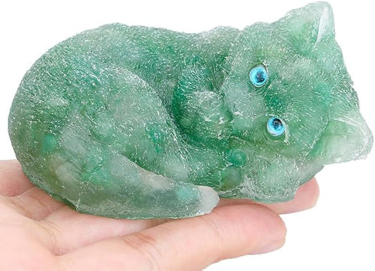 DUQGUHO Green Aventurine Cat Decor - Crystal Gifts for Lovers, Cute Resin Cat Statue Figurines, 1PC