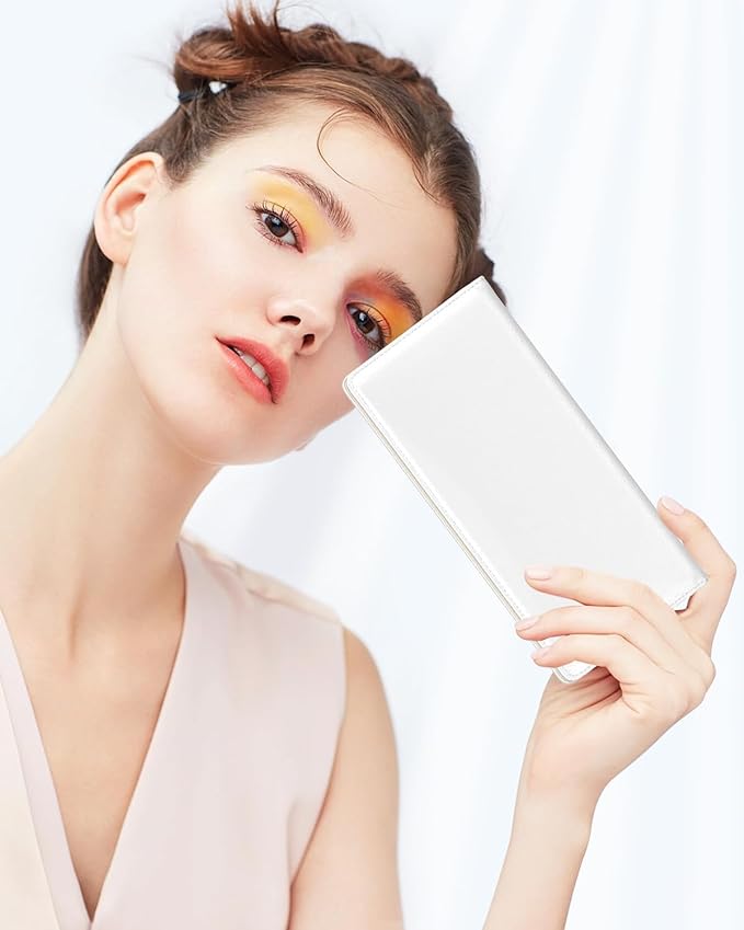 Nipichsha Womens Wallet, RFID Slim Wallets for Women, Thin Ladies Credit Card Holder Purse, Cute Leather Bifold Clutch Billfold with 11 Card Slots & ID Window, White