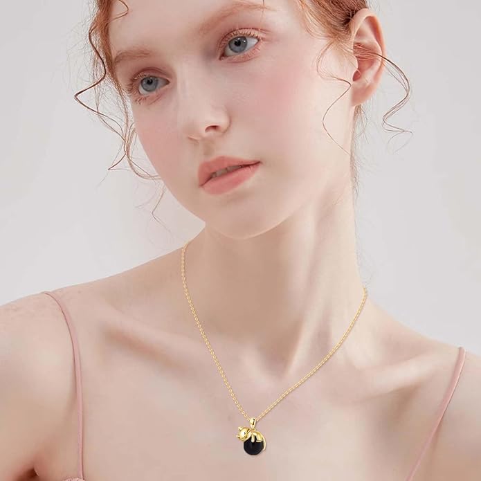 Cat Necklace Sterling Silver Cat Pendnat with Rose Quartz Pearl Jewelry Gifts for Women Cat Lovers