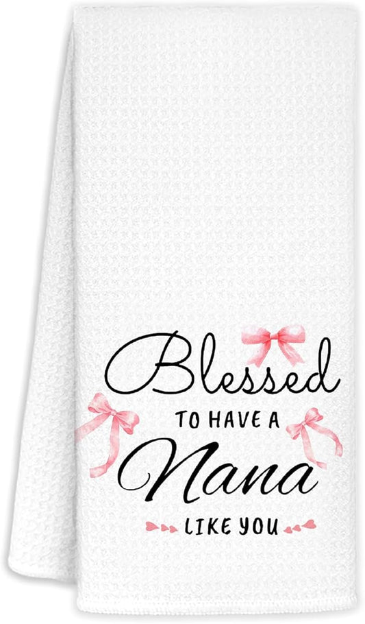 Coquette Pink Bow Nana Kitchen Towels Decorative, Nana Grandma from Grandkids Dish Towels, Best Grandma Gifts Hand Towels Drying Cloth for Kitchen Bathroom Decor, 16x24 Inch