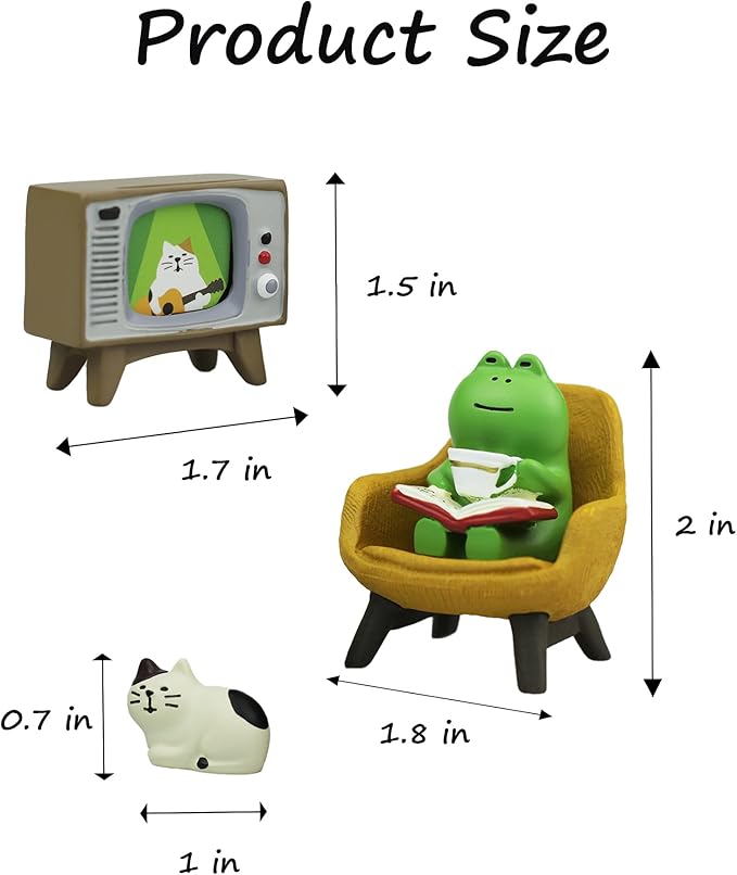 Cute Mini Frog and Cat Figurine with Small Sofa and TV Resin Figure for Office Home Decor Perfect Cute Frog Gift and Cat Gift