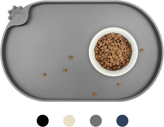 KPWACD Pet Placemat for Dog and Cat, Waterproof Silicone Dogs Feeding Bowl Mat Prevent Food and Water Overflow, High-Lips Puppy Dish Mats Suitable for Small Medium Big Pets, Grey, 24" * 16"