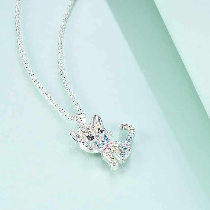 luomart Girls Cat Birthstone Necklace Gifts for Women,Kitty Cats Dog Pendant Necklaces Jewelry for Cat Lovers