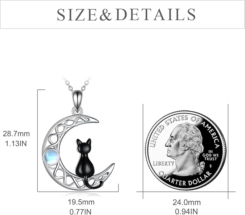 CRMAD Black Cat Necklace for Women Sterling Silver Moonstone Cat Jewelry Irish Gifts