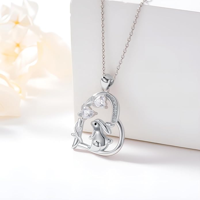 Heart Animal Necklace 925 Sterling Silver Cute Animal Pendant Jewelry Birthday Gifts for Women Girlfriend Mom Animal Lovers
