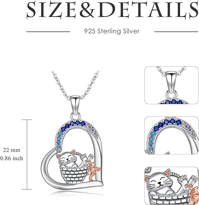 Cat Squirrel Llama Raccoon Tiger Cheetah Elephant Fox Sloth Koala Monkey Horse Dinosaur Axolotl Necklace Animal Pendant Heart Necklace 925 Sterling Silver