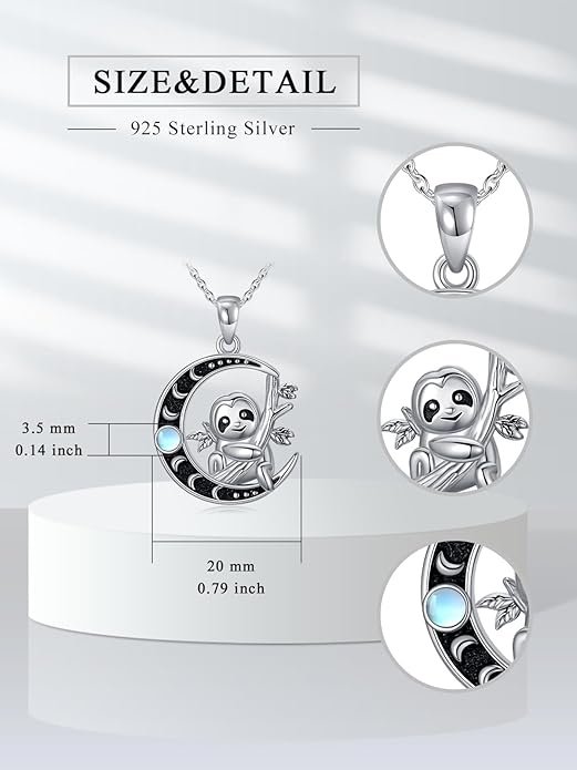 Fox/Cat/Axolotl/Sloth/Panda Necklace Crescent Moon Necklace 925 Sterling Silver Cute Animal Jewelry as Birthday Mothers Day Gifts for Women