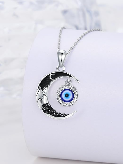 Gothic Jewelry Bat/Cat/Wolf/Dragon/Owl/Fox/Spider/Sun Pendant Sterling Silver Crescent Moon Necklace for Women Girls Black Jewelry Gifts