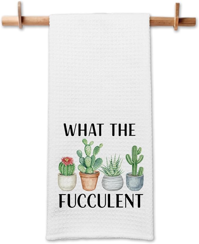 Plant Lovers Kitchen Towels, What The Fucculent Dishcloths, Gardening Gifts for Women, Succulent Cactus Towels for Kitchen Decor, Cute Housewarming Gifts for Hostess Gardeners Plant Lovers