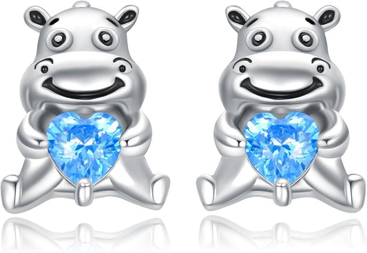 Sterling Silver Cat / Cow / Pig / Bunny / Squirrel / Giraffe / Highland Cow / Lion / Chicken / Ladybug / Star / Moon Stud Earrings for Women Cute Animal Post Earrings Hypoallergenic Animal Jewelry Gift for Teens Girls