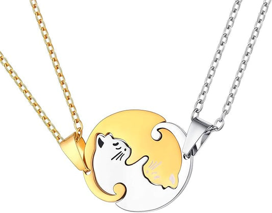 U7 Cat Pendant Necklace for Women Stainless Steel Cute Kitty Cat Jewelry Gift