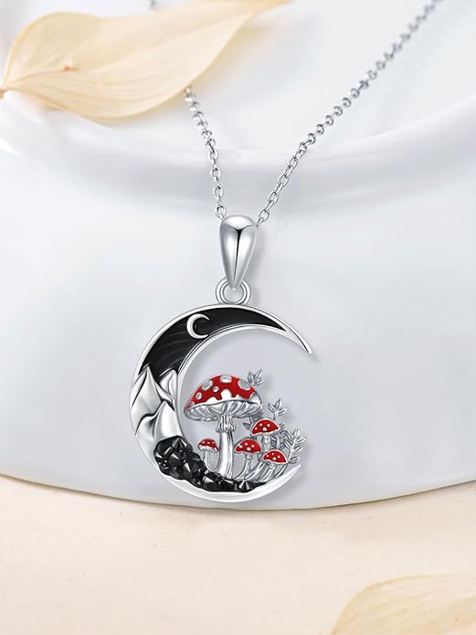 Gothic Jewelry Bat/Cat/Wolf/Dragon/Owl/Fox/Spider/Sun Pendant Sterling Silver Crescent Moon Necklace for Women Girls Black Jewelry Gifts