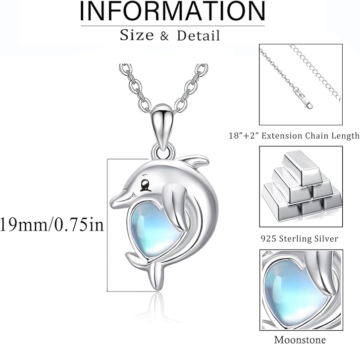 Dreamboat Moonstone Animal Pendant Necklace for Women 925 Sterling Silver Cute Animals Jewelry Gifts