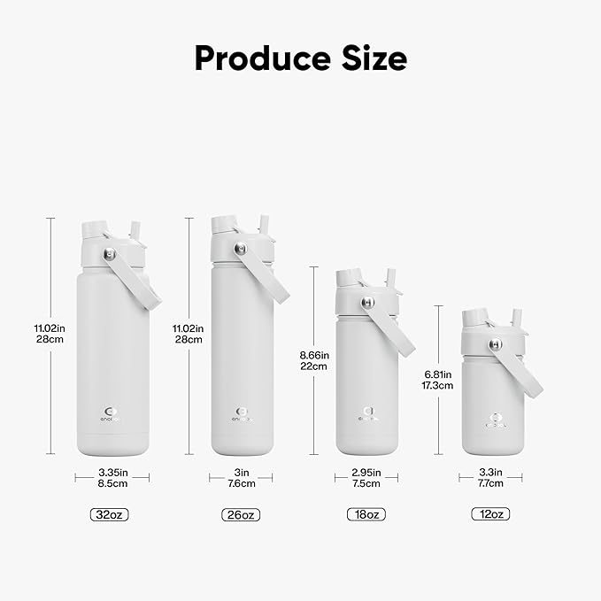 Insulated Water Bottle with Straw Stainless Steel Water Bottle, Leak-Proof, BPA-Free, Double Wall Vacuum Keeps Cold for 24 Hours for Sports, Travel, School (18 oz, Polar White)