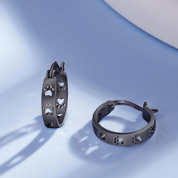 Paw Earrings 925 Sterling Silver Paw Hoop Earrings Cat Dog Jewelry Gifts for Women