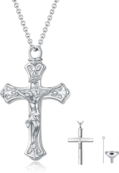 Cross Urn Necklace for Ashes 925 Sterling Silver Cremation Jewelry with Funnel Filler Kit Ashes Necklace for Human Women Girl Pets
