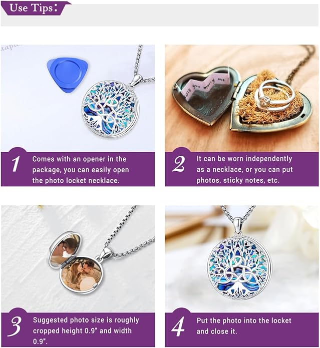 Picture Locket Necklace for Women Men Rose 14K Real Gold 925 Sterling Silver Jewelry Heart Locket Necklace that Holds Pictures Tree of Life Viking Wolf Celtic Knot St Christopher St Michael Pendant