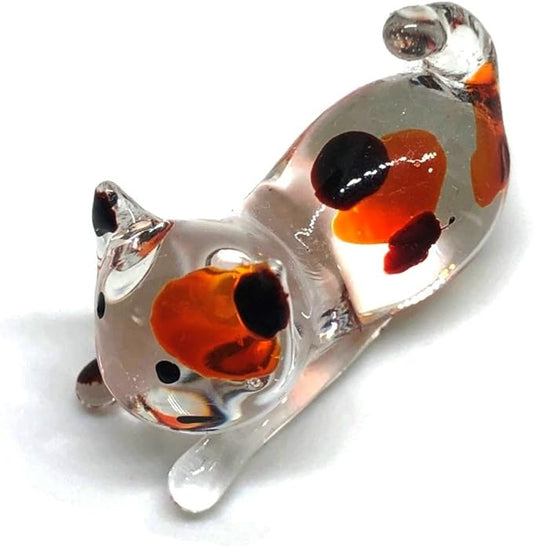 Handmade Cat Figures Glass Blown Art Chopstick Rest Dinner Decoration/Miniature Pet Animals/Collectible Figurines Gift Ideas/Tiny Ornament Cool Stuff Decor No.2