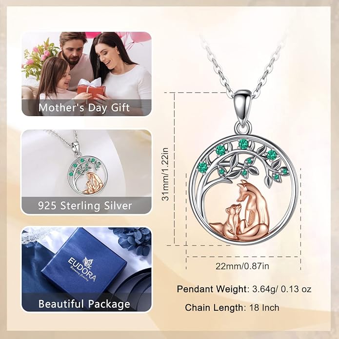 EUDORA Sterling Silver Mother Daughter Necklace for Women, Mama Son Daughter Necklace Pendant for Mom and Daughter,Mom Jewelry from Daughter Mother's Day Gift for Mother Daughter Aunt Grandma