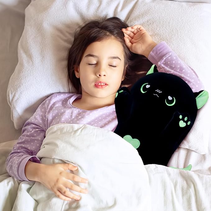Long Plush Toy Cat Pillow Cute Plush Cat Toy Doll Stuffed Animal Cat Hugging Pillow for Sleeping Gift for Kids and Girls(Black&Green,110cm/43.3in)