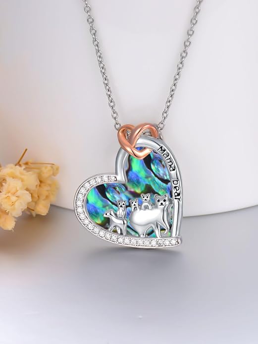 Mothers Day Gift for Mom 925 Sterling Silver Mama Bear/Dinosaur/Cat/Bird/Chicken Necklace with 1 2 3 4 5 Cubs Jewelry for Women Wife Grandma
