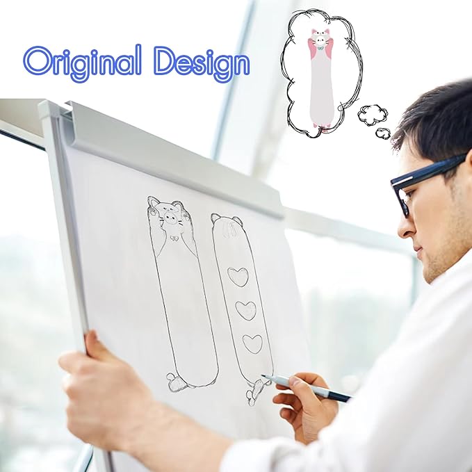 Long Cat Plush Kawaii Body Pillow， 35.4” Soft PP Cotton Filling Cartoon Cute Plushies Pillow for Children Funny Stuffed Animals for Girls Gifts（Pink