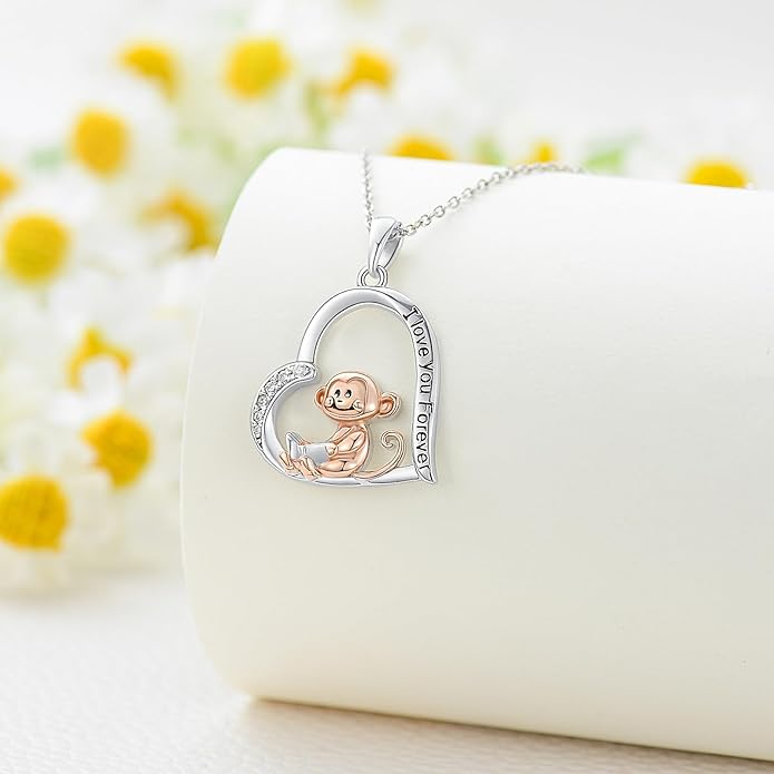 Cat Squirrel Llama Raccoon Tiger Cheetah Elephant Fox Sloth Koala Monkey Horse Dinosaur Axolotl Necklace Animal Pendant Heart Necklace 925 Sterling Silver