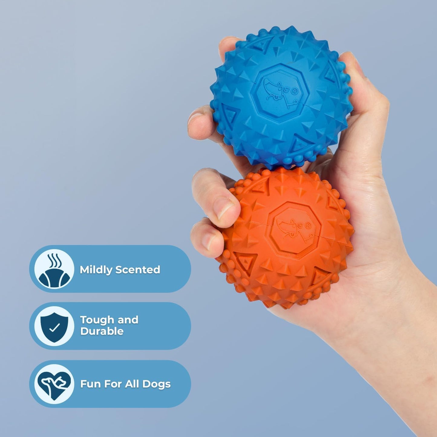 Best Pet Supplies Interactive Squeaky Dog Chew Toy, Ideal Dog Toys for Chewers, Small, Medium & Large Dogs, and Fetch Lovers - Spiky Ball (Blue, Orange), Medium 2.5"