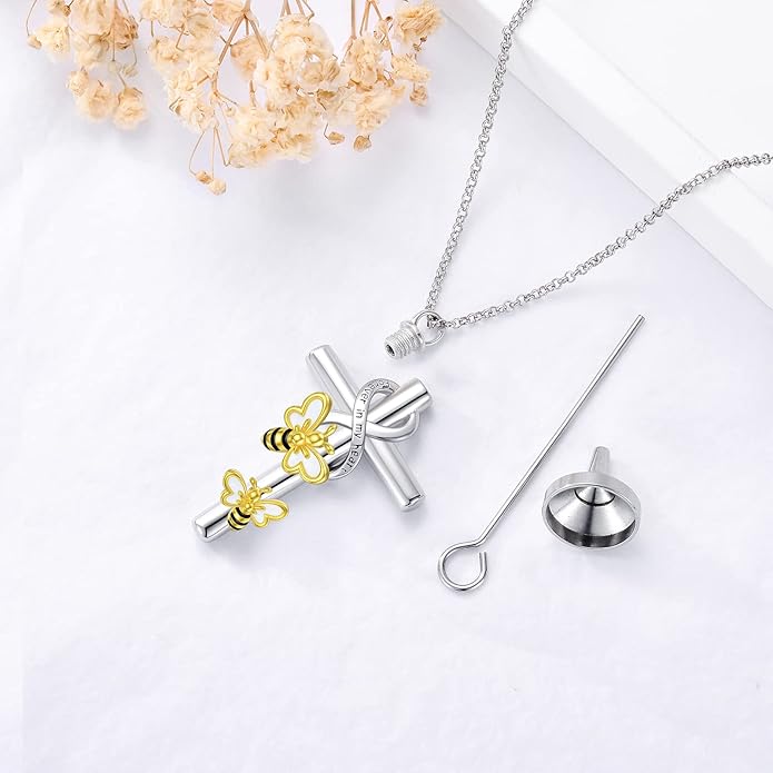 Cross Urn Necklace for Ashes 925 Sterling Silver Cremation Jewelry with Funnel Filler Kit Ashes Necklace for Human Women Girl Pets